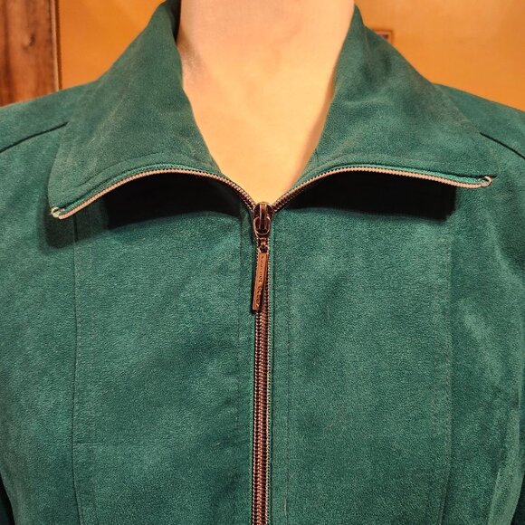 Allison Daley Petite Women's Size 6 Faux Suede Jacket Teal Zip Front Pockets - Picture 2 of 9